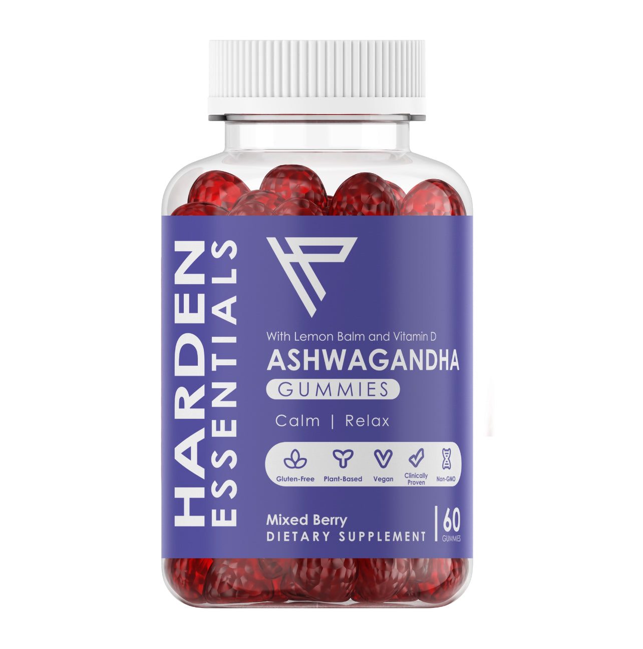 KSM-66 Ashwagandha Gummies w/ Lemon Balm & Vitamin D (Max Strength 750mg per Gummy) - Herbal Vegan & Gluten Free - Calm Mood Relaxation - Support Stress - Gummies for Adults Kids Women Men (60 Count)